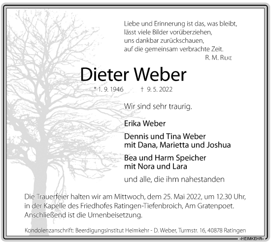Traueranzeige von Dieter Weber von WVW Anzeigenblätter