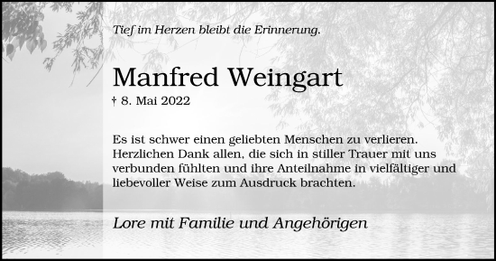 Traueranzeige von Manfred Weingart von WVW Anzeigenblätter
