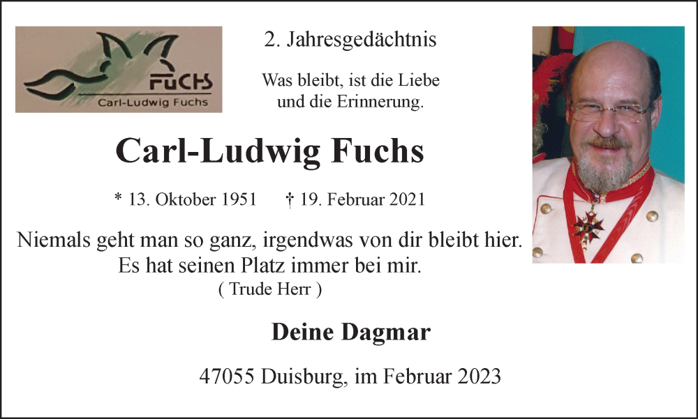  Traueranzeige für Carl-Ludwig Fuchs vom 18.02.2023 aus Tageszeitung