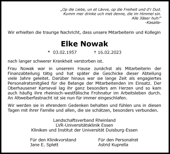 Traueranzeige von Elke Nowak von Tageszeitung