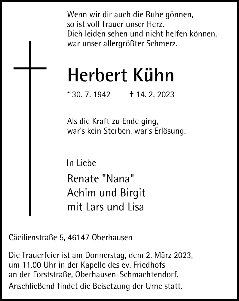  Traueranzeige für Herbert Kühn vom 25.02.2023 aus WVW Anzeigenblätter