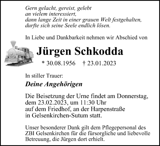 Traueranzeige von Jürgen Schkodda von WVW Anzeigenblätter