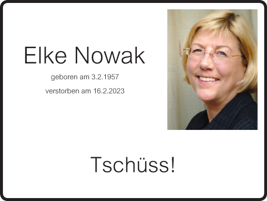 Traueranzeige von Elke Nowak von Tageszeitung