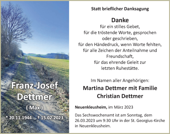 Traueranzeige von Franz-Josef Dettmer von Tageszeitung