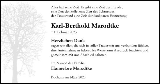 Traueranzeige von Karl-Berthold Marodtke von Tageszeitung