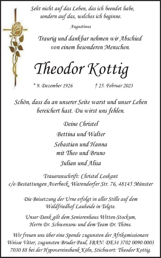 Traueranzeige von Theodor Kottig von Tageszeitung