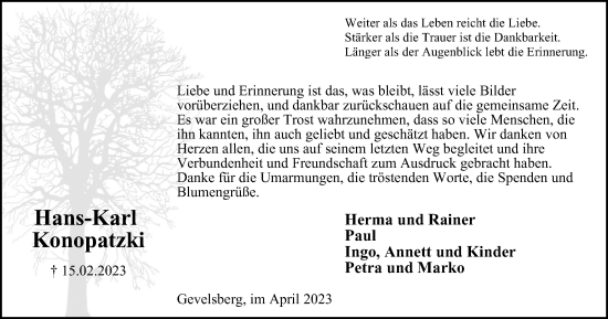 Traueranzeige von Hans-Karl Konopatzki von Tageszeitung