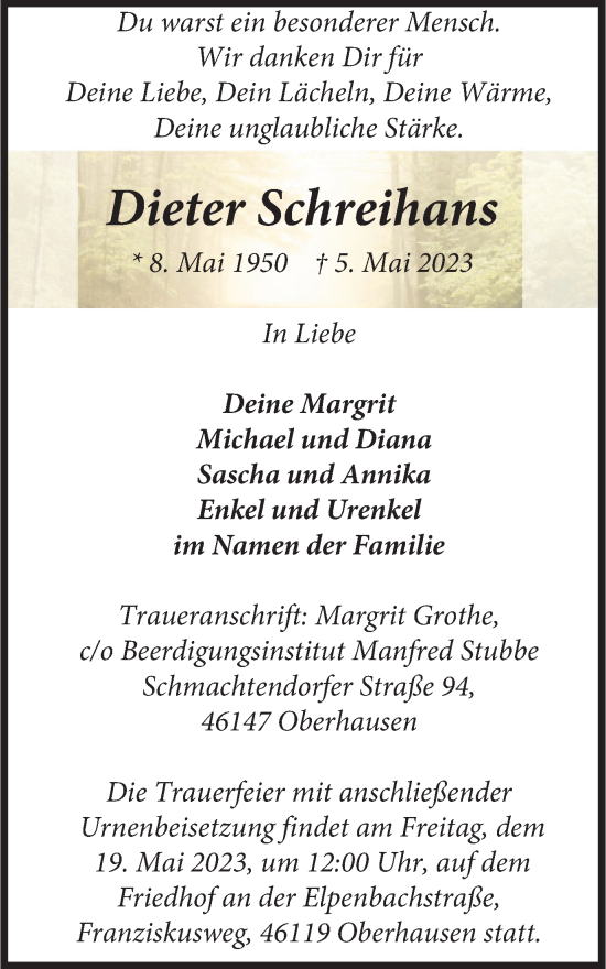 Traueranzeige von Dieter Schreihans von Tageszeitung