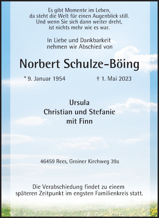 Traueranzeige von Norbert Schulze-Böing von Tageszeitung