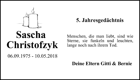 Traueranzeige von Sascha Christofzyk von Tageszeitung