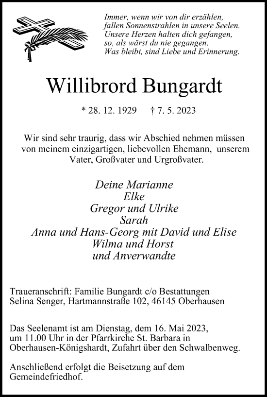 Traueranzeige von Willibrord Bungardt von Tageszeitung