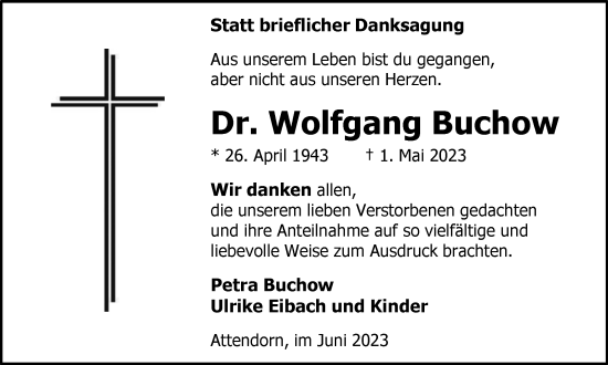 Traueranzeige von Wolfgang Buchow von Tageszeitung