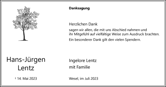 Traueranzeige von Hans-Jürgen Lentz von Tageszeitung