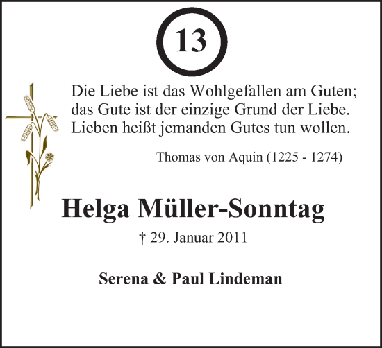 Traueranzeige von Helga Müller-Sonntag von Tageszeitung