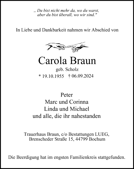 Traueranzeige von Carola Braun von Tageszeitung