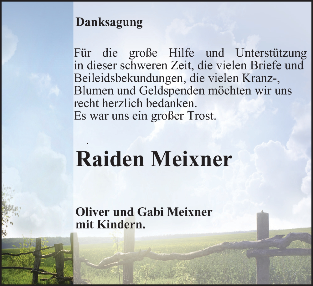  Traueranzeige für Raiden Meixner vom 05.10.2024 aus Tageszeitung