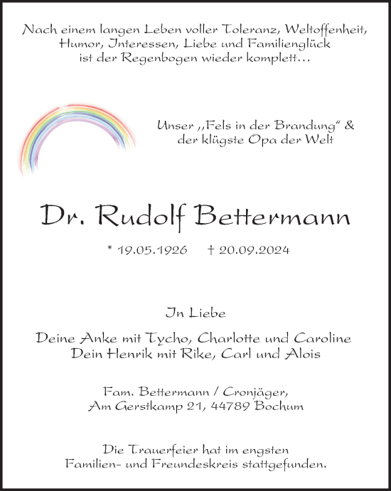 Traueranzeige von Rudolf Bettermann von Tageszeitung