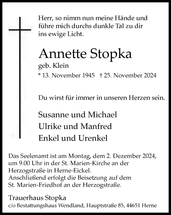 Traueranzeige von Annette Stopka von Tageszeitung