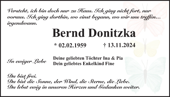 Traueranzeige von Bernd Donitzka von Tageszeitung