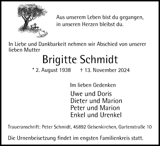 Traueranzeige von Brigitte Schmidt von Tageszeitung