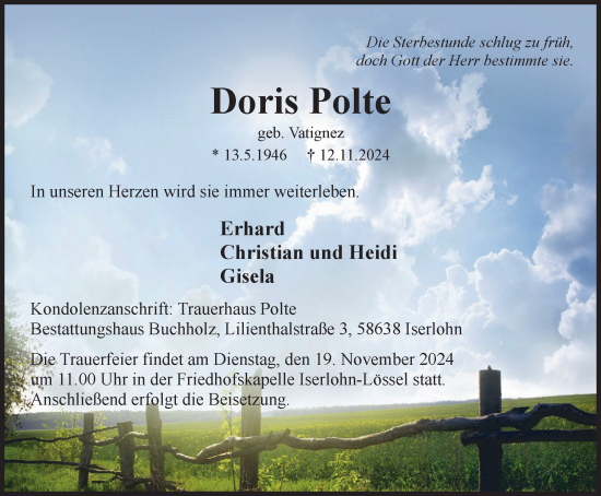 Traueranzeige von Doris Polte von Tageszeitung