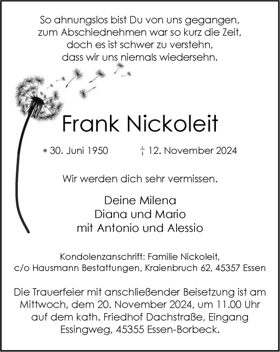 Traueranzeige von Frank Nickoleit von Tageszeitung