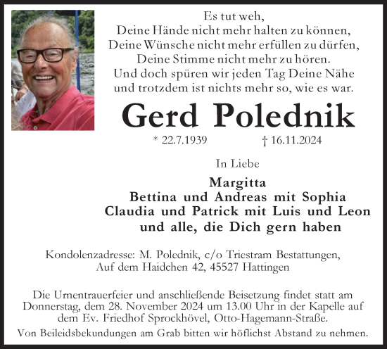 Traueranzeige von Gerd Polednik von Tageszeitung