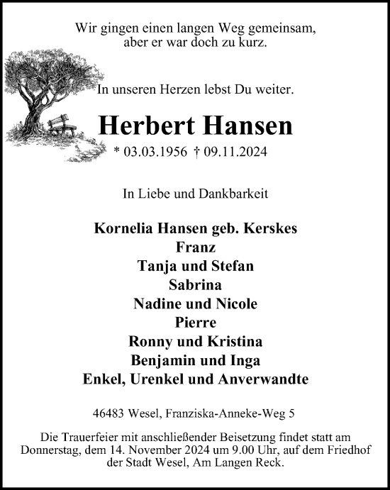 Traueranzeige von Herbert Hansen von Tageszeitung