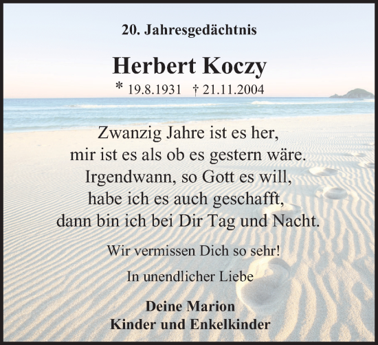 Traueranzeige von Herbert Koczy von Tageszeitung