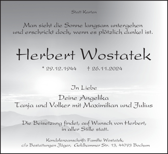 Traueranzeige von Herbert Wostatek von Tageszeitung