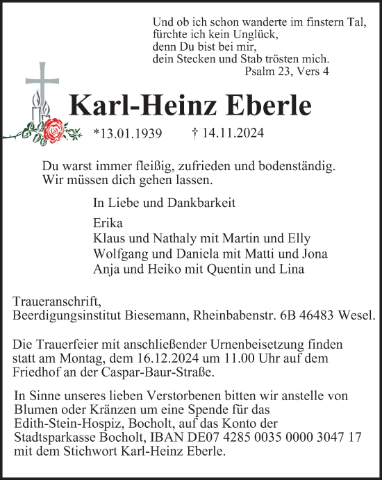 Traueranzeige von Karl-Heinz Eberle von Tageszeitung