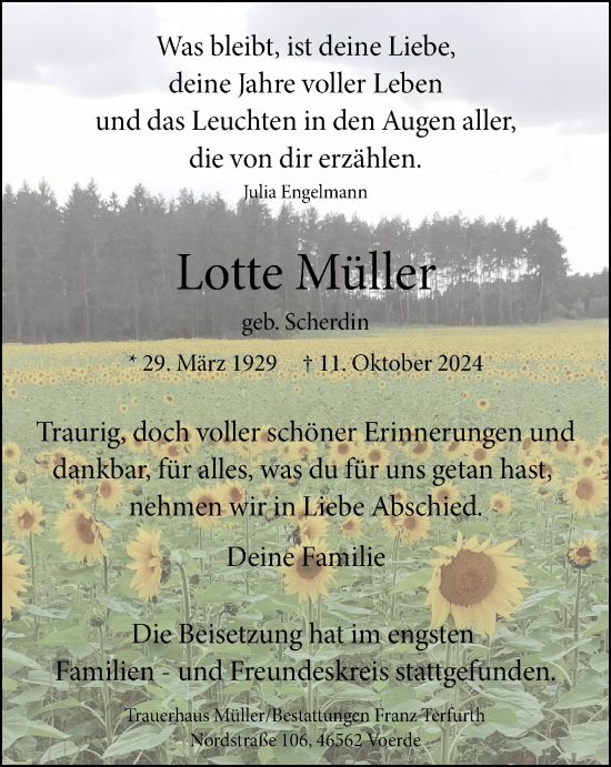 Traueranzeige von Lotte Müller von Tageszeitung