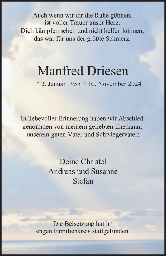 Traueranzeige von Manfred Driesen von Tageszeitung