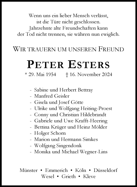 Traueranzeige von Peter Esters von Tageszeitung