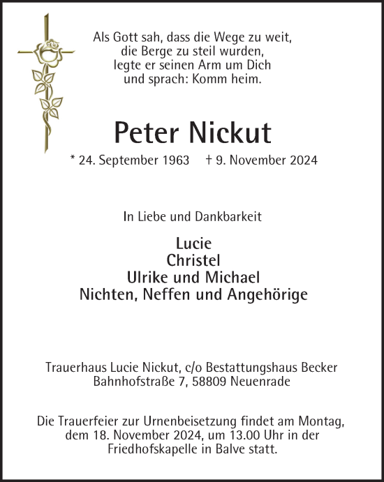 Traueranzeige von Peter Nickut von Tageszeitung