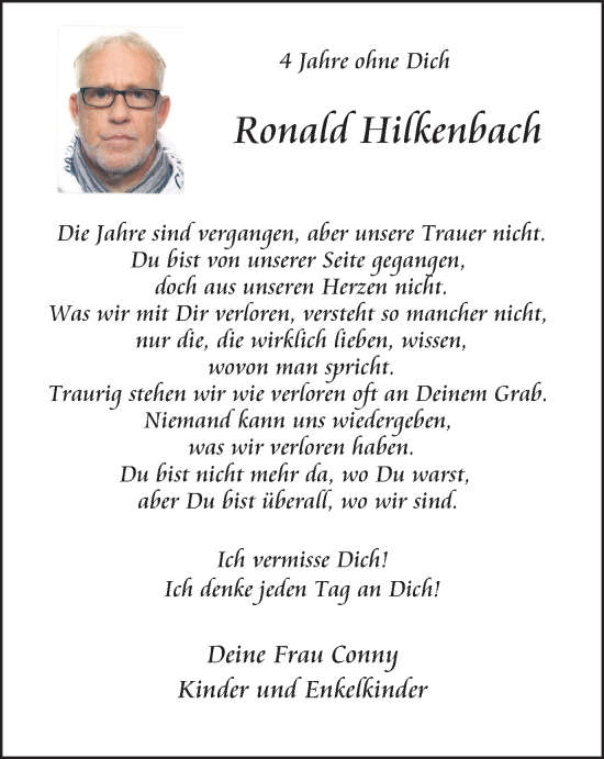 Traueranzeige von Ronald Hilkenbach von Tageszeitung