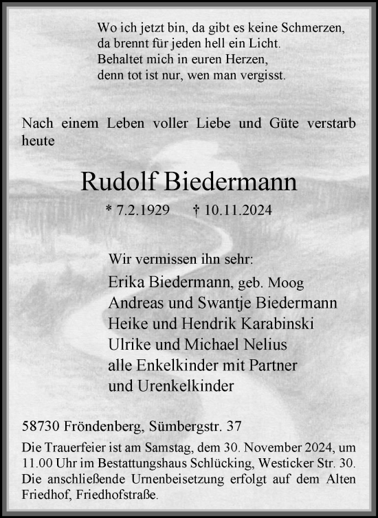 Traueranzeige von Rudolf Biedermann von Tageszeitung