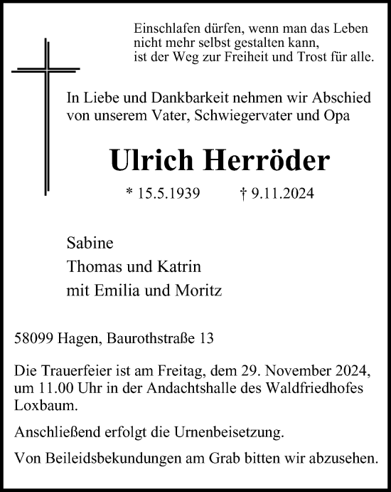 Traueranzeige von Ulrich Herröder von Tageszeitung