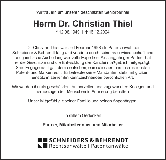 Traueranzeige von Christian Thiel von Tageszeitung