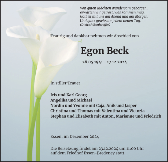 Traueranzeige von Egon Beck von Tageszeitung