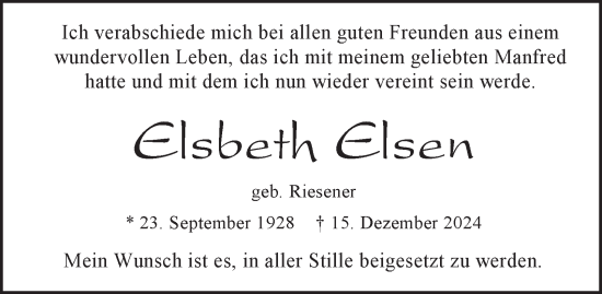 Traueranzeige von Elsbeth Elsen von Tageszeitung