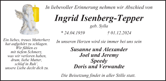 Traueranzeige von Ingrid Isenberg-Tepper von Tageszeitung