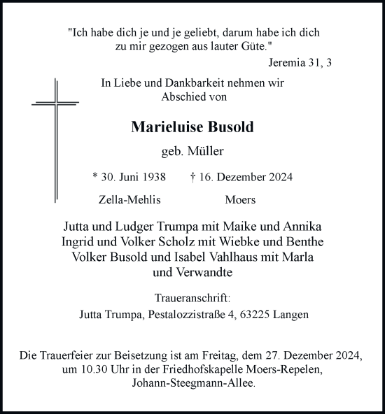 Traueranzeige von Marieluise Busold von Tageszeitung