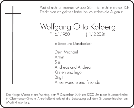 Traueranzeige von Wolfgang Otto Kolberg von Tageszeitung