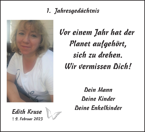 Traueranzeige von Edith Kruse von Tageszeitung