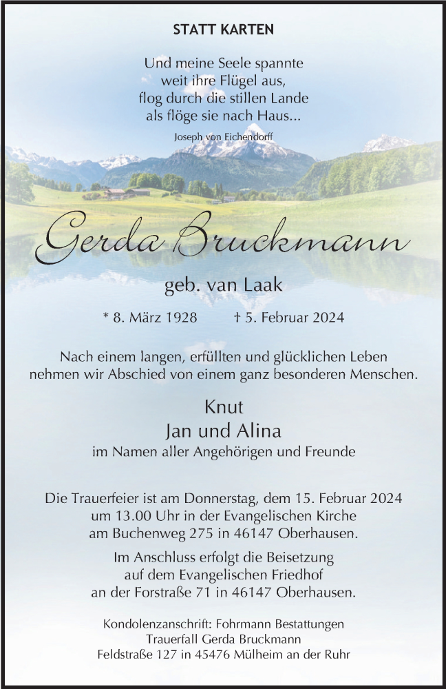  Traueranzeige für Gerda Bruckmann vom 10.02.2024 aus Tageszeitung