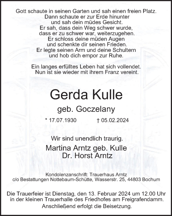 Traueranzeige von Gerda Kulle von Tageszeitung