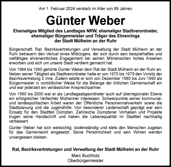 Traueranzeige von Günter Weber von Tageszeitung