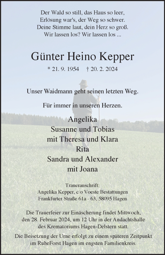 Traueranzeige von Günter Heino Kepper von Tageszeitung