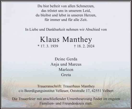 Traueranzeige von Klaus Manthey von Tageszeitung